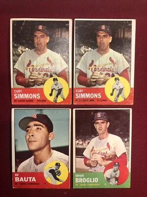 1963 Topps Cardenales de San Luis LOTE DE EQUIPO (4) Simmons Bauta Broglio ⭐️ En muy buen estado ~ excelente Foto 1 de 2