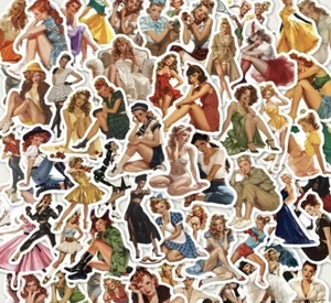 Retro Vintage Women Girl Aesthetic stickers, flask crafts scrapbook journal 10pc - Picture 1 of 4