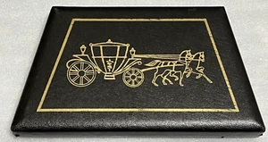 VTG MEN'S JEWELRY BOX BLACK LEATHER GOLD W/2 SETS TIE TACK/BAR/CLIP CUFFLINKS - Picture 1 of 18