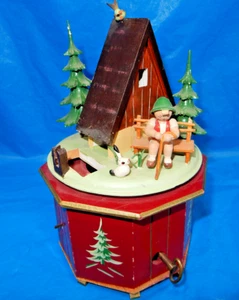 VTG GESCHWISTER STEINBACH THORENS WOOD CARVED MUSIC BOX: In Einam Kuhlen Grunde - Picture 1 of 11