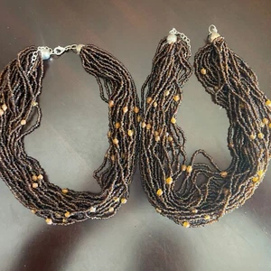 LOTE AL POR MAYOR COLLAR BANJARA ÉTNICO BOHO INDIA CUENTAS MARRÓN: 18"" Juego de 2 - Imagen 1 de 3