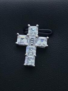 Platinum Sterling Silver White Sapphire Asscher Cut Design Cross Necklace Gift