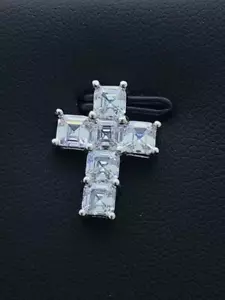 Platino Argento Sterling Bianco Zaffiro Taglio Asscher Design Croce Collana Gift - Foto 1 di 3