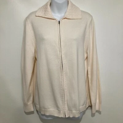 Studio Works M Ivory Zip-Front Cardigan Sweater Cotton Blend - Image 1 of 4