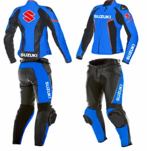 Suzuki Motorcycle Suits 2PC Leather Jacket Pant Biker Racer Armour Sport Protect - Picture 1 of 3