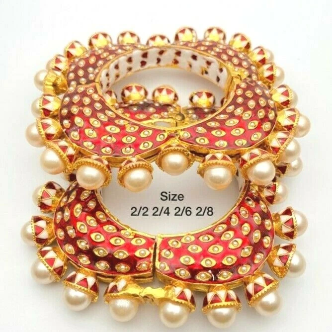 Brazalete brazalete de perlas Polki tono dorado indio Bollywood 2 piezas conjuntos de joyas de boda Foto 1 de 1