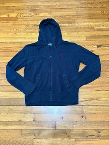 Polo Ralph Lauren Mens Full Zip Hoodie Sweatshirt Size Medium Blue Big Pony Logo - Picture 1 of 7