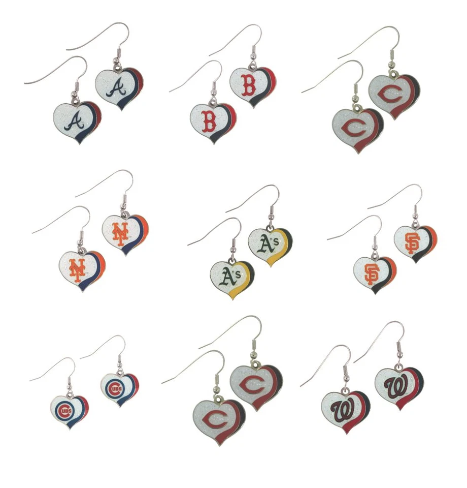 MLB Glitter Heart Earrings - Pick Your Team - Image 1 of 1