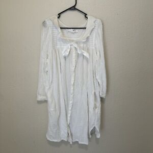 Vintage Eileen West Cottagecore Victorian Nightgown L Lace Trim Cotton