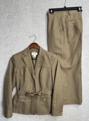 Talbots Italian Linen Pant Suit Cargo Jacket Sz 2 Wide Leg Crop Pants Sz 6 EUC - Image 1 of 4