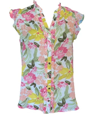 Blusa Anne Klein Clásica Rosa Multicolor Floral Abotonada Talla Pequeña - Nueva con Etiquetas Foto 1 de 4