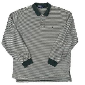 POLO RALPH LAUREN vtg 90’s Green 100% Cotton Long Sleeve Polo Shirt Green Pony - Picture 1 of 11