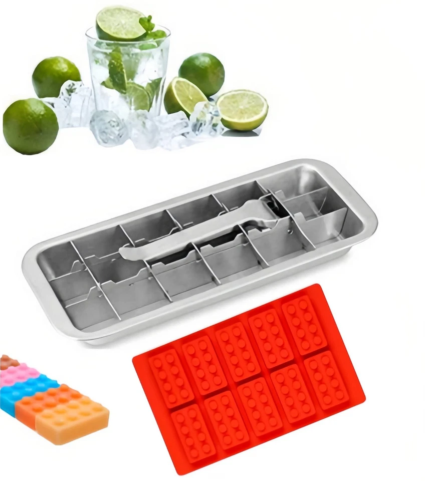 Metal Ice Cube Trays for Freezer with Easy Release Handle,and Building Brick ... - Image 1 of 4