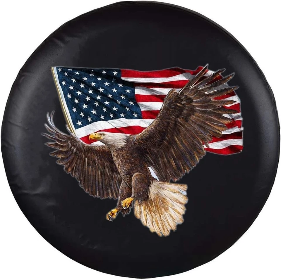 Spare Tire Cover, Wheel Cover with American Eagle USA Flag PVC 18 Inch, Black - Imagem 1 de 2