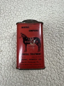 Vintage Mineral Compound For Horses " Sold on its Merits"  Tin with Lid 4" Tall - Picture 1 of 4