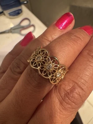 Pandora Golden Lace Eternal Ring 14ct 14k 585 Diamond Freesia Ring RARE & RETIRE - Image 1 of 4