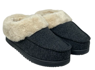 Dearfoams Cozy Black Slippers-Cream Fur Lining-Women's Large 9-10 NWT - Image 1 of 4