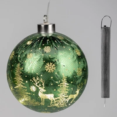 LED Deko Kugel FROSTY WINTERZEIT Hirsch grün zum aufhängen 15cm Formano W25