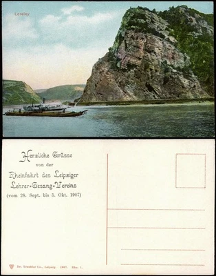 Ansichtskarte St. Goarshausen Dampfer vor Loreleyfelsen 1911 - Bild 1 von 3
