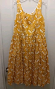 Boden Tee-Kleid Gänseblümchenmuster A-Linie ärmellos Baumwolle gelbgold US8L, UK12L - Bild 1 von 6