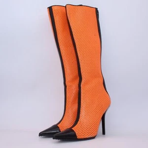 Michael Kors Perforated Leather Abigail Runway Boots Orange/Black Size 40 New - Picture 1 of 12