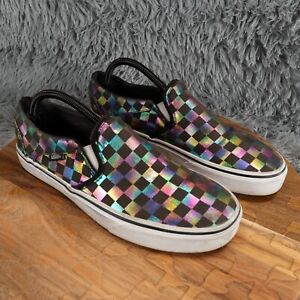 Vans Classic Checkerboard Slip On Sneakers Womens Size 11 Iridescent Rainbow