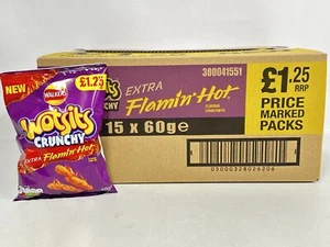 Walkers Wotsits Crunchy Extra Flamin' Hot Crisps Large Bags (15 X 60g)BB16/02/25 - Picture 1 of 4