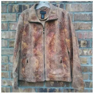 Vintage Dialogue Jacket Faux Snakeskin Blazer Brown Full Zip Motto Style Small - Picture 1 of 10