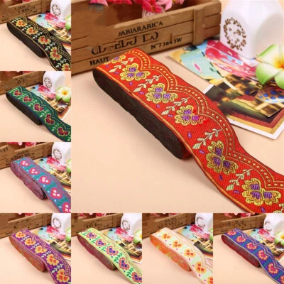7 Yards Vintage Floral Embroidered Jacquard Ribbon Trim Braid Border Trimmings - Image 1 of 4