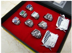 Juego de 10 piezas de anillos de ataque a titanio AOT insignia legión exploradora regalo de fanáticos Shingeki - Imagen 1 de 3