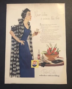 1950’s Pepsi Soda Pop Beverage Drink Woman In Blue Dress Magazine Ad 2D21 - Bild 1 von 4