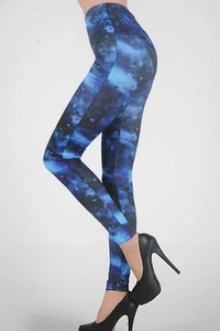 1 Pair of Blue Night Sky Footless Fashion Leggings OSFM Style # 79068 - Picture 1 of 1