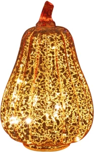 Mercury Glass Pumpkin Light with Timer for Halloween Pumpkin Decorations Fall an - Picture 1 of 12