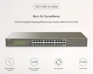 Tenda 24 Gigabit Port PoE+ TEG1124P-24-250 Ethernet Unmanaged Switch CCTV - Picture 1 of 3