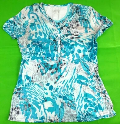 Landau blue multicolor patterned women's elastic waist scrub top size s - Image 1 of 4
