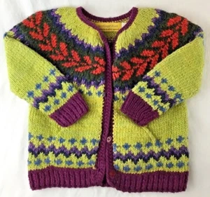 Rainforest Blues Girls' Size Cardigan Hand Knit Sweater Green Purple Blue Red - Picture 1 of 7