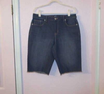 Style & Co Denim Shorts Size 12 Bermuda Stretch High Rise Dark Long Jorts Modest - Image 1 of 4
