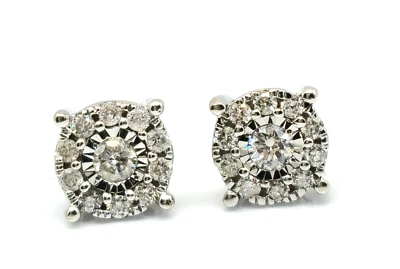 Brand Solid 14K White Gold 1/3 ct t.w. Genuine Diamond Round Accent Stud Earring - Image 1 of 4