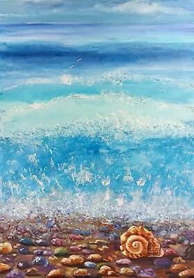 Strand Ölmalerei Muscheln 50x70 cm Meereslandschaft Kunst Ölgemälde auf Leinwand - Bild 1 von 4