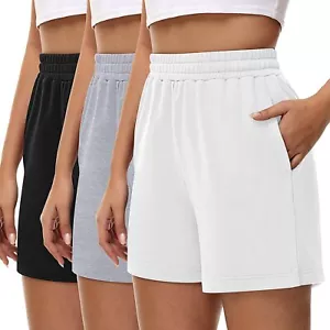 Locoowai 3 Pcs Women's Sweat Shorts, High Waisted Drawstring Athletic Shorts - Picture 1 of 7