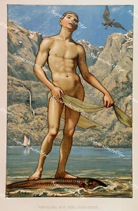 Hans Thoma Akt Erotik Knabe male nude boy Forelle Hecht Fischer Gebirge Alpen - Bild 1 von 1