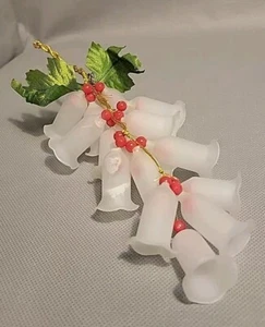 Vtg White Frosted Glass Bells Holly Berries Cluster Tree Ornament 10" Long - Picture 1 of 6