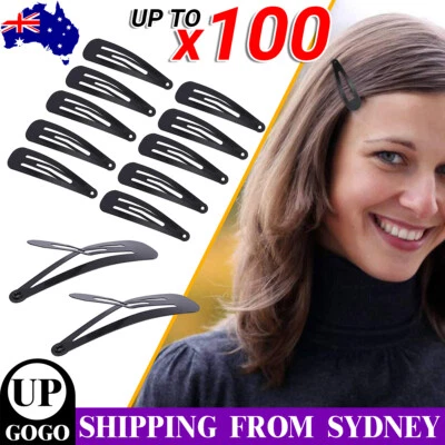 10-100X Black Hair Clips Metal Snap Barrettes Hair Styling Tool Women Girls AU - image 1 of 4
