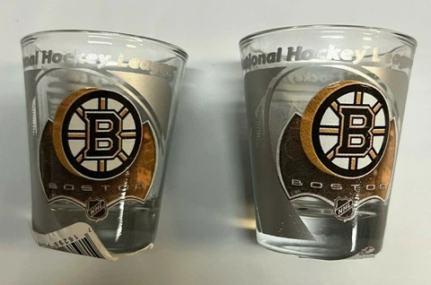 Boston Bruins NHL HI-DEF Enhanced Etched 2oz Shot Glass Set of 2 Cover