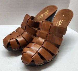 SBICCA Of California. Women’s 9M, Leather Heels Sandals. Brown/Black. - Picture 1 of 9