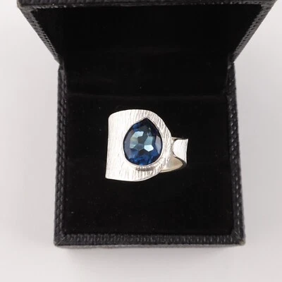 London Blue Topaz Gemstone 925 Sterling Silver Handmade Jewelry Ring Gift - Image 1 of 3