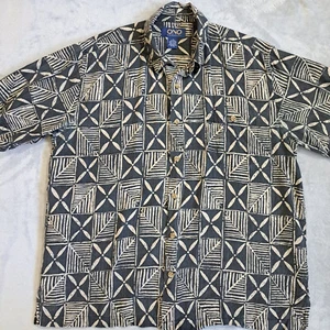 Ono Company Hawaiian Shirt Mens Large Blue Bamboo Silk Cotton Aloha Casual - Picture 1 of 8