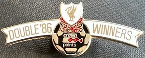 LIVERPOOL Rare 1986 vintage LEAGUE & CUP DOUBLE WINNERS Badge CROWN PAINTS Era - Picture 1 of 2