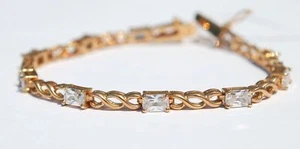 Nuevo brazalete de circonitas cúbicas de eslabones de plata de oro amarillo de 14 quilates de 7,25 pulgadas - Imagen 1 de 1