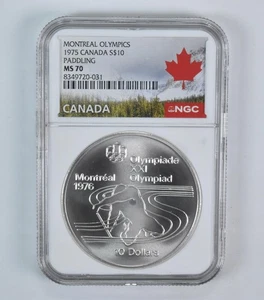 1975 Canada 10 Dollars Silver Olympic Paddling MS70 NGC Canada Lbl - Picture 1 of 5